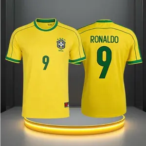 98 World Cup Brazil Short Sleeve Jerseys No.9 Ronaldo Soccer Jersey Retro Football Jersey