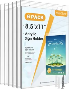 MaxGear 6 Pack Wall Mount Sign Holder 8.5 x 11, Clear Plastic Picture Frames with Mounting Screws, Door Sign Holders and Document Display Frame for Home, Office, Store, Vertical