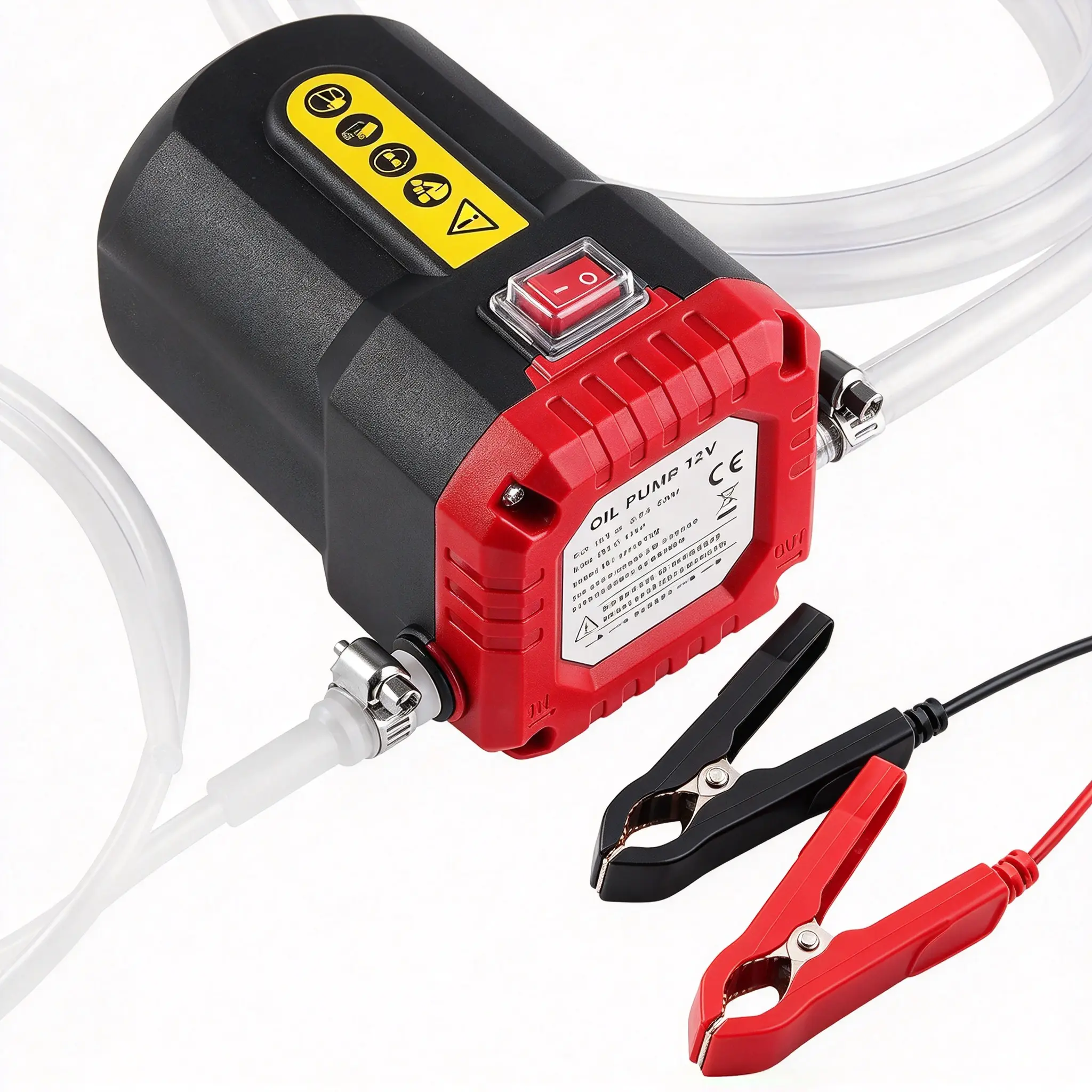 12V 80W Oil Extractor Transfer Pump, Electric Suction Oil Removal Pump with Tube Kit, Fluid Change Tool for Diesel, Compatible with Truck, RV, Boat & Marine Use, Red
