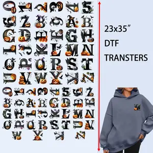 72 PCS/Set Iron on Transfers Halloween Pumpkin Alphabet & Numbers DTF Transfer Set DTF Transfers Ready to Press Heat Transfer Stickers Iron on Decals for T Shirts Hoodie DIY Crafts Summervibes