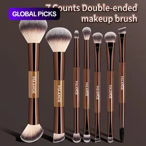 MAANGE 7pcs Cosmetic Brush Set Professional Dual-Ended Makeup Brushes for Foundation Concealer Blush Eyeshadow Contour Bronzer Powder Blending Eyebrow Eyeliner, Cruelty-Free Make up Brushes Peach Dust, Makeup Accessories Gifts for Friends #GLOBAL PICKS