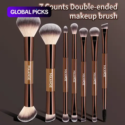 MAANGE 7pcs Professional Dual-Ended Makeup Brushes for Foundation Concealer Blush Eyeshadow Contour Bronzer Powder Blending Eyebrow Eyeliner, Cruelty-Free Make up Brushes Peach Dust, Makeup Accessories Gifts for Friends #GLOBAL PICKS