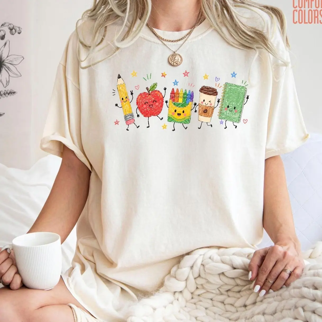 Comfort Colors® Back To School Shirt, Cute School Supplies Shirt, Teacher Student Shirt, Doodle Classroom Shirt, First Day Of School Gift Unisex Womenswear Graphic Tops YEE