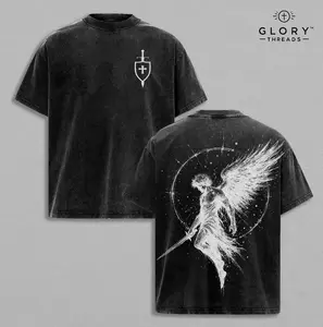 Outfits Sanctus Michael Archangelus x Flaming Sword x Shield x Scales of Justice Archangel Michael T-Shirt Saint Michael The Archangel x Flaming Sword T-Shirt Washed Church Outfit Gym Pump Cover ,Christian Religious , Jesus Apparel