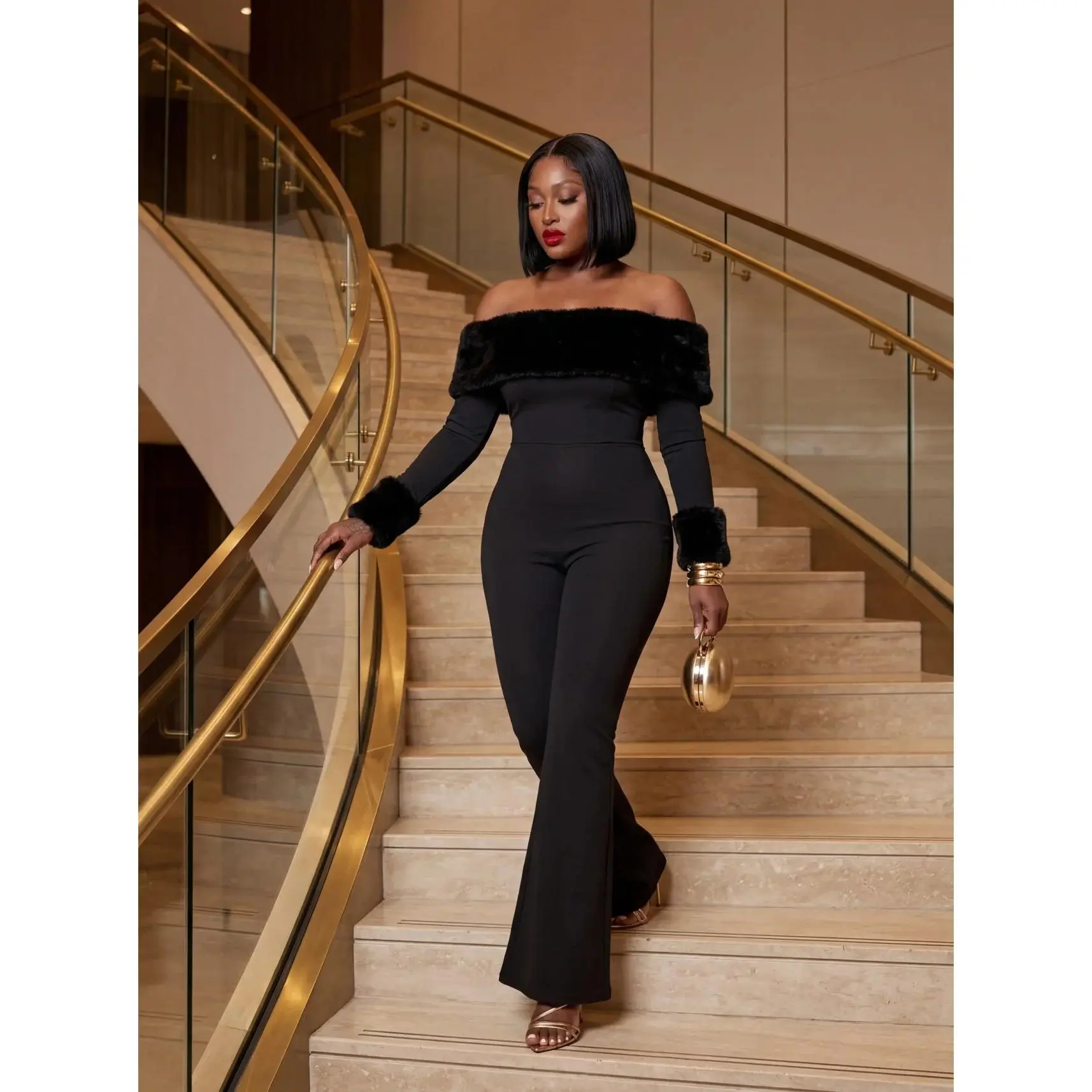 All Black Off Shoulder Sleek Jumpsuit