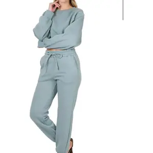 Clarissa Blue Grey Cropped Pullover Sweat Set