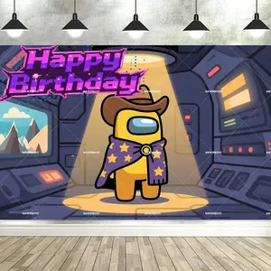 Space Social Deduction Game Cartoon Cartoon Space Survival Theme Background Birthday Party Decor Supplies Banner Photo Shoot Backdrops