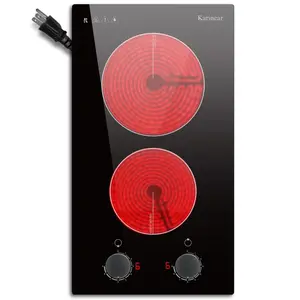 Karinear Portable Electric Cooktop with Knob Control Countertop & Built-in,estufa electrica with 9 Heating Level, child safety lock,Over-Temperature Protection Portable Double Electric stove top