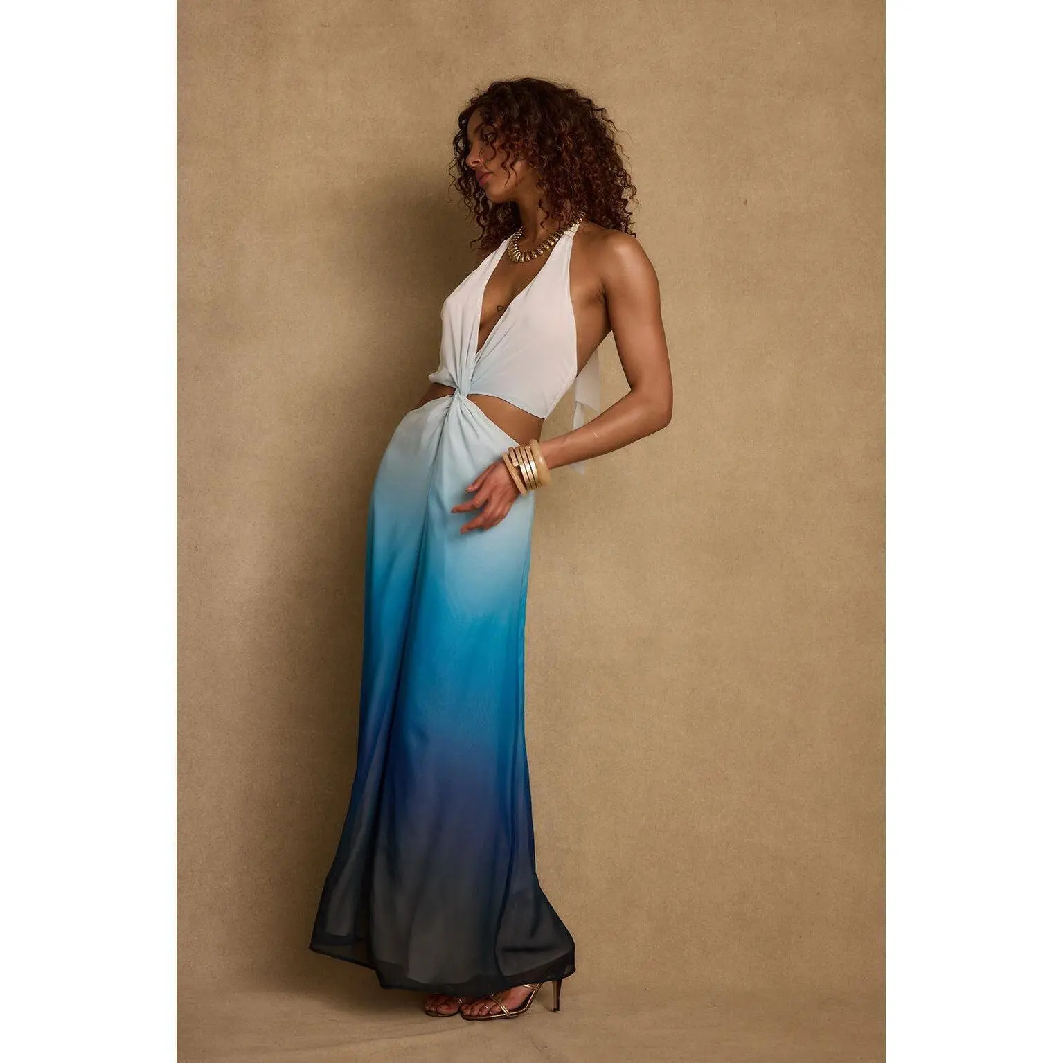 princess polly baby blue dress Light Blue Lace-Up Stretch Satin Dress With Knot-Back And Seamline Det main image 0