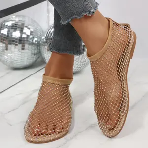 Women's Mesh Rhinestone Ballet Flats Sandals Sparkly Slip On Shoes for Parties Nights Summer Casual Vacation Mother's Day