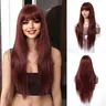 Wiglassic 28in Long Straight Black Synthetic Wig with Bangs - Glueless Bone Straight Full Machine Wig for Adults, Heat-Resistant Fiber, Adjustable Fit, Affordable, for Daily & Party Wear, Cosplay, Adjustable Fit Wig