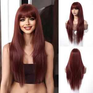 Wiglassic Long Straight Wig With Bangs 28inch Straight Black Wig Synthetic Heat Resistant Fiber Wig for Daily&Party everyday wear wigs Cosplay