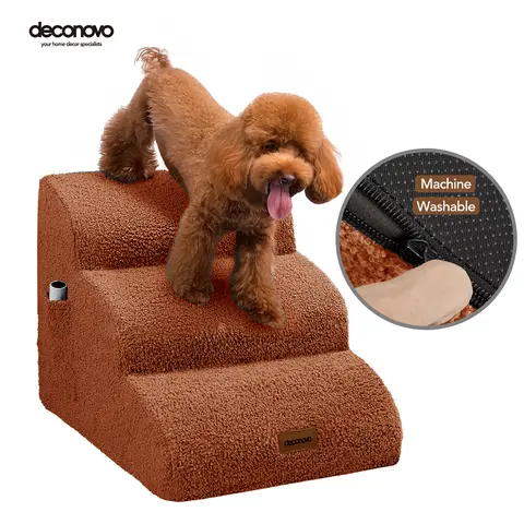 Teddy Velvet Dog Stairs – Waterproof, Non-Slip Pet Ramp with 33D Foam Support & Soft Fleece Cover for Older, Injured & Short-Legged Dogs Pet Removable Step Machine Washable