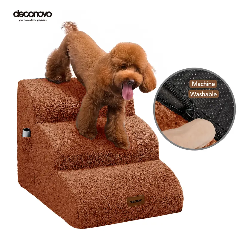 Teddy Velvet Dog Stairs – Waterproof, Non-Slip Pet Ramp with 33D Foam Support & Soft Fleece Cover for Older, Injured & Short-Legged Dogs Pet Removable Step Machine Washable