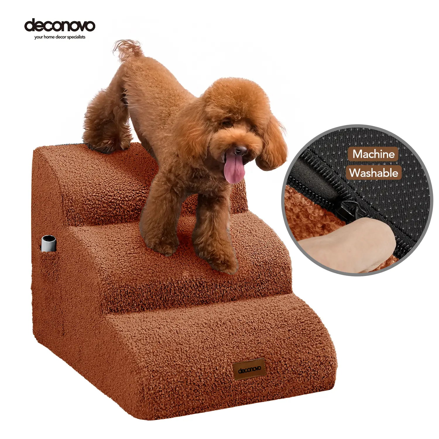 Teddy Velvet Dog Stairs – Waterproof, Non-Slip Pet Ramp with 33D Foam Support & Soft Fleece Cover for Older, Injured & Short-Legged Dogs Pet Removable