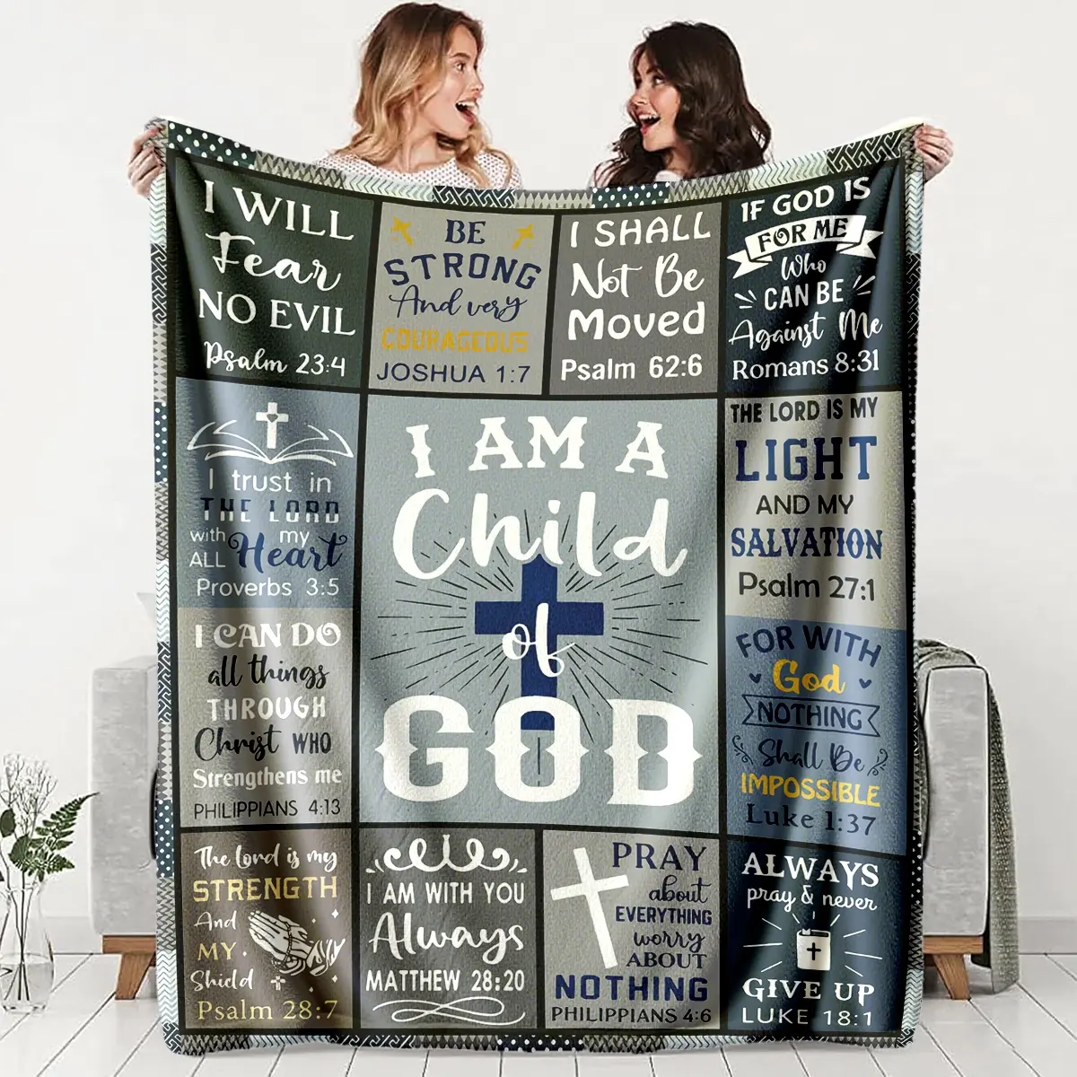 Christian Faith Encouragement Blanket with Inspirational Bible Verses, Lightweight All-Season Throw, Flannel Throw Blanket, Flannel Cozy Blanket, Perfect Gift for Friends & Family