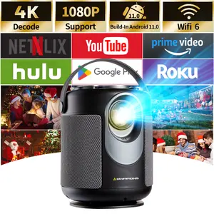 Olymmons Mini Projector with 5G WiFi and BT5.0, 1080P Support Outdoor Projector, 5G Portable Projectors 4K Supported Native Movie Projector for Home mini  projector Portable Bluetooth android  projector Portable 4K android system correction portable