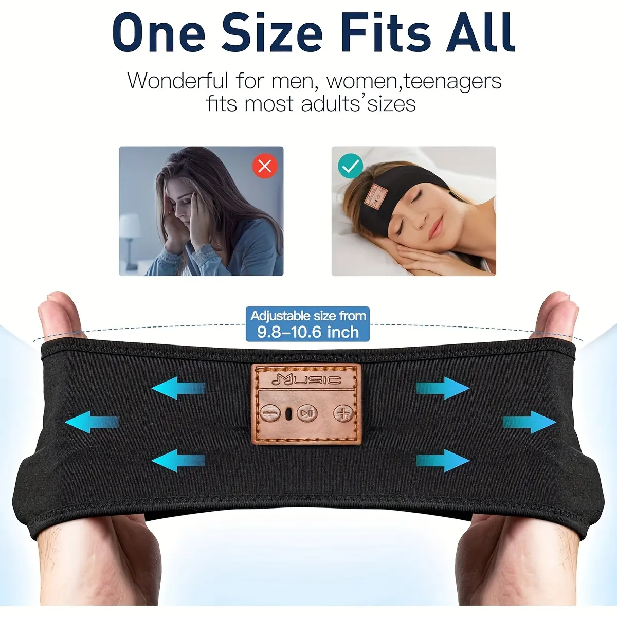 1 piece of wireless sleep headband with wireless noise cancelling headphones -3-in-1 eye mask, 10 hours of playback time, compatible with smartphones/tablets, suitable for side sleepers, ultra-thin and comfortable bedside audio system, designed specifical