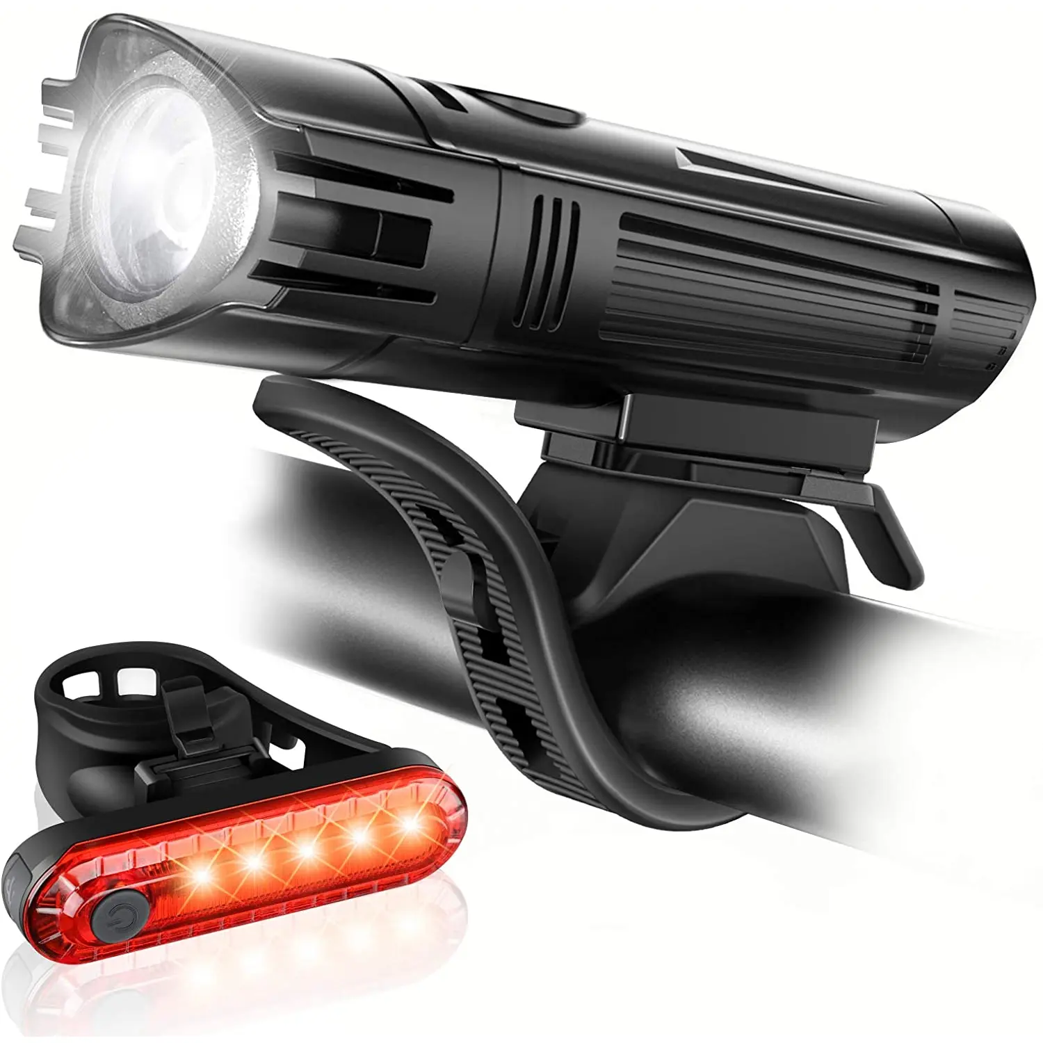 Ascher Ultra Bright USB Rechargeable Bike Light Set, Powerful Bicycle Front Headlight and Back Taillight, 4 Light Modes, Easy to Install for Men Women Kids Road Mountain Cycling Black Ascher