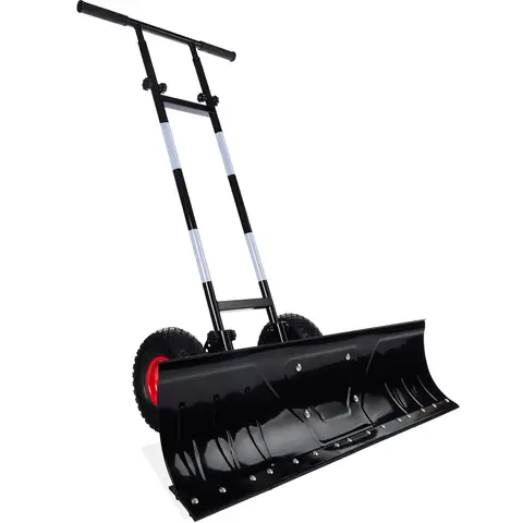 Best Choice Products 36in Hand Snow Pusher w/ 2 Wheels, Adjustable Handle, Blade Angle, Reflective Tape