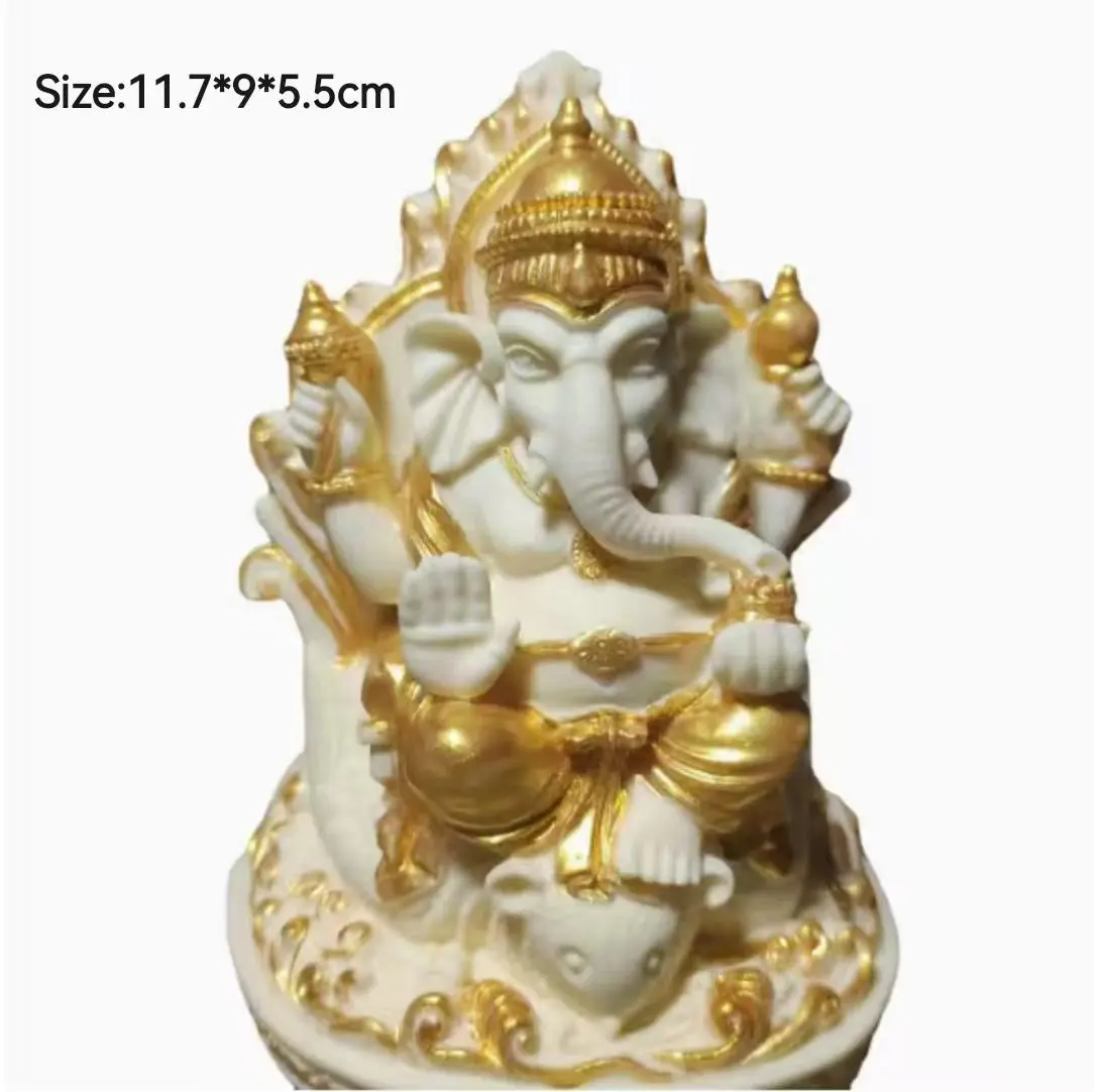 Ivory Nut Carving Gilded Elephant-Trunk God of Wealth Ornament for Living Room & Entryway