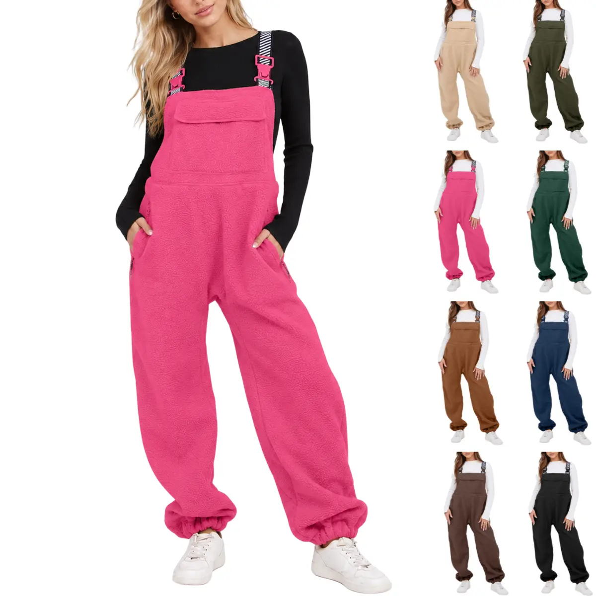 Molitree Women's Fuzzy Sherpa Fleece Overalls - Warm Winter Loose Fit Jumpsuit, Outdoor Everyday Women's Clothing with Adjustable Straps, Pockets, Wrap Bib Pants,sohochic
