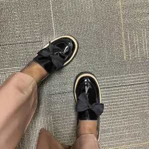 Women's Bowknot Loafers, Spring & Fall Casual PU Leather Shoes, Plain Pattern, Less Than Ankle Height, PVC Sole