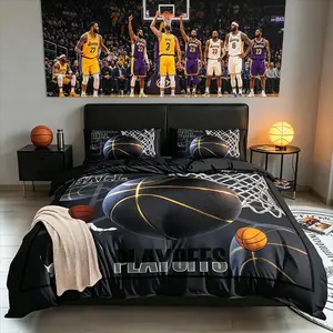 Basketball Fan Exclusive 3D Gold Basketball Bedding Set, Soft Breathable, Boys' Bedroom Sports Theme Bed Linen