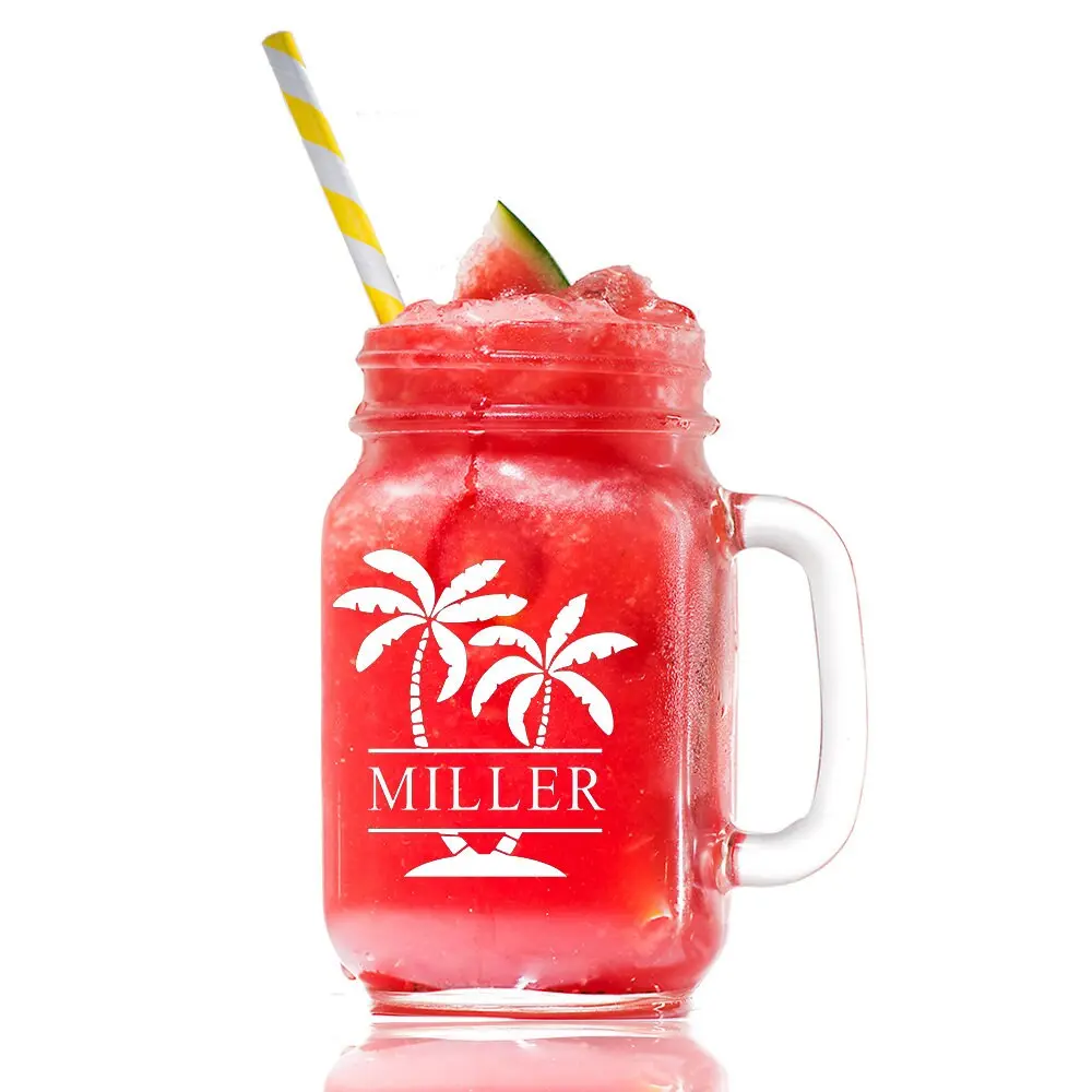 Personalized Mason Jar Glass, Palm Tree Mason Glass, Split Monogram Mason glass, Personalized Mason Jar Christmas Gift, Engraved Mason Glass