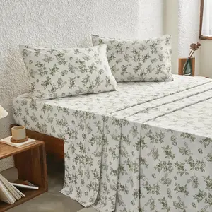 - Shabby Chic Bed Sheets, 4- Sheet Set, Floral Botanical  Cottagecore Vtage Flower, Soft Microfiber Deep Pocket Beddg, Sage Green,  Size