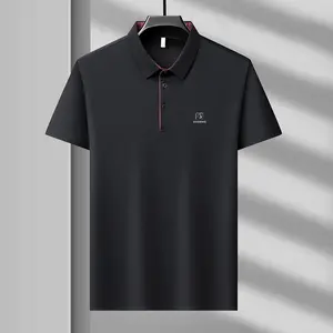 Men's contrast-cut half-button collar color-block business casual polo shirt, chest letter graphic patch, men's T-shirt polo, men's golf shirt, men's fashion designer T-shirt fathersdaygift