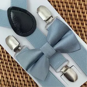 Dusty Blue Bow Tie & Dusty Blue Suspenders Set