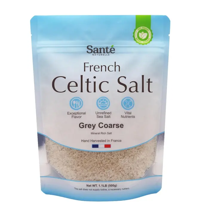 Sante Naturelle Celtic Salt Grey Coarse - 1.1lb (18oz) Unrefined French Sea Salt Organic, Rich in 82+ Minerals Salt, 100% Natural & Hand Harvested Sal Celtica