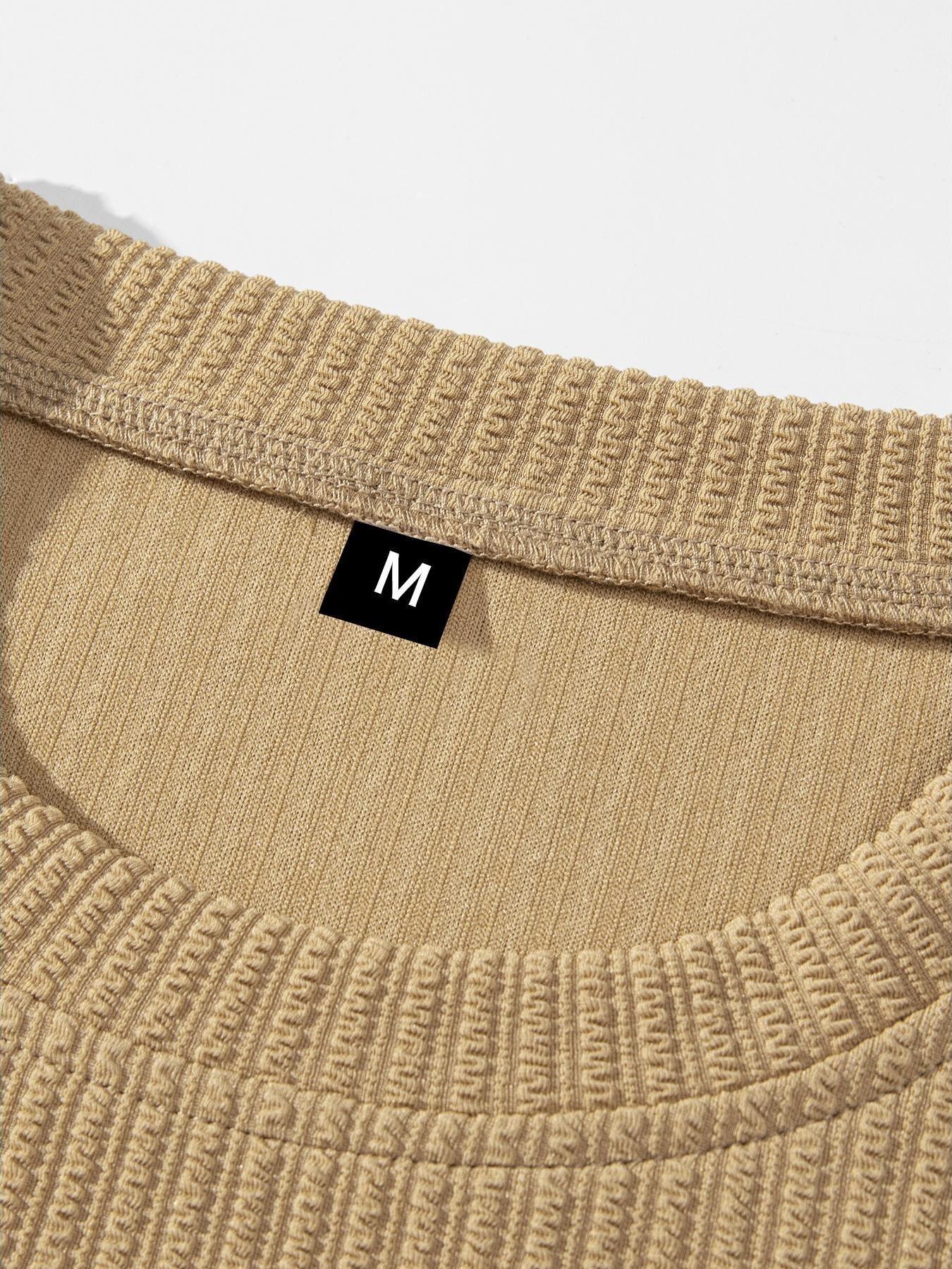 Rib-Knit Texture Co-Ord Set Mens Premium Breathable 2 Piece Outfit with Vertical Rib Weave Detail and Drawstring Elastic Waist Shorts for Casual Daily Wear and Lounge Sessions