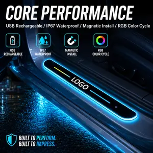 Wireless RGB Car Door Lights 4 Pack, Magnetic Motion Sensor Welcome Light, USB Rechargeable No-Wire LED Door Sill Step Lamp, Interior Accent Lighting for Car Truck SUV Pickup Smoked Lens Tail Ford F150