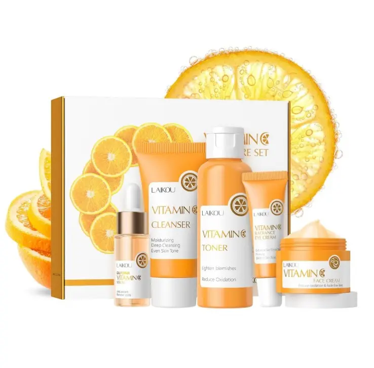 LAIKOU Vitamin C Skin Care, Skin Care Set with Cleanser, Toner, Serum, Eye Cream, Face Cream for Women Teen Girls Mom Daughter Mother's Day Christmas Birthday Beginner Kit TSA-friendly 5pcs