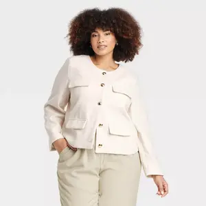 Women's Lady Jacket - A New Day Off-White XXL: Heavyweight Woven Fashion Coat, Front Button, 4 Pockets