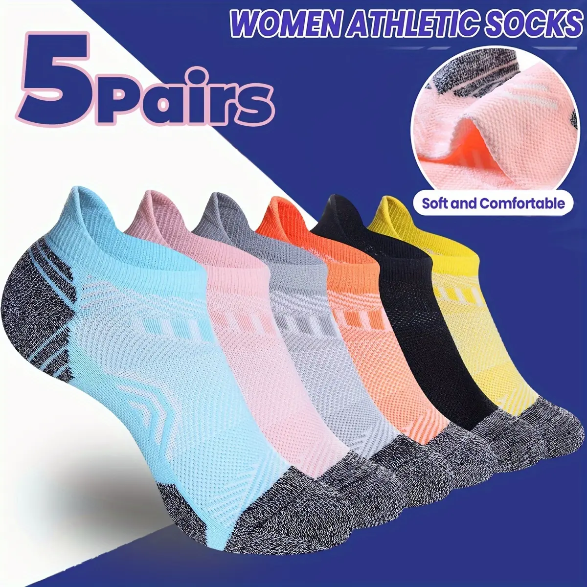 Women's 5 Pairs No-Show Ankle Compression Socks, Breathable with Arch Support, Comfortable Active Wear for Running, Cycling, Athletic Casual Use, Compression Socks for Women, Compression Socks Women