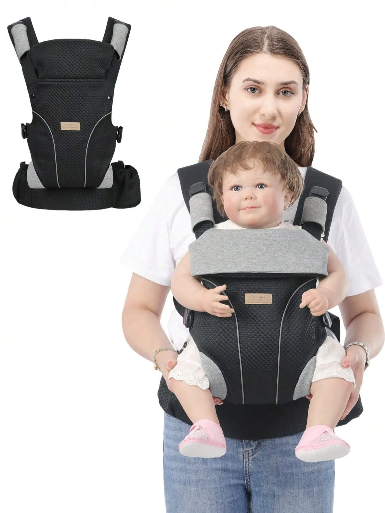 Ainomi Ergonomic Baby Carrier - Adjustable Ring System Sling Harness, Cozy Lightweight Build, Enhanced Lumbar Support, Easy-To-Put-On, Multifunctional, Fits 0-35lbs Newborns To Toddlers, Ideal For Hands-Free Parenting