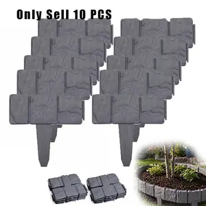 10 PCS Imitation Stone Garden Fence, Interlocking Plastic Landscape Edging, Weather Resistant Decorative Border for Flower Beds, Lawns, Pathways, Yard And Outdoor Gardening
