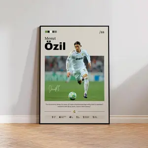 Mesut Ozil Arsenal Soccer Poster Art Print - Vintage Style Football Star Wall Decor For Sports Fans - Home Decor Gift