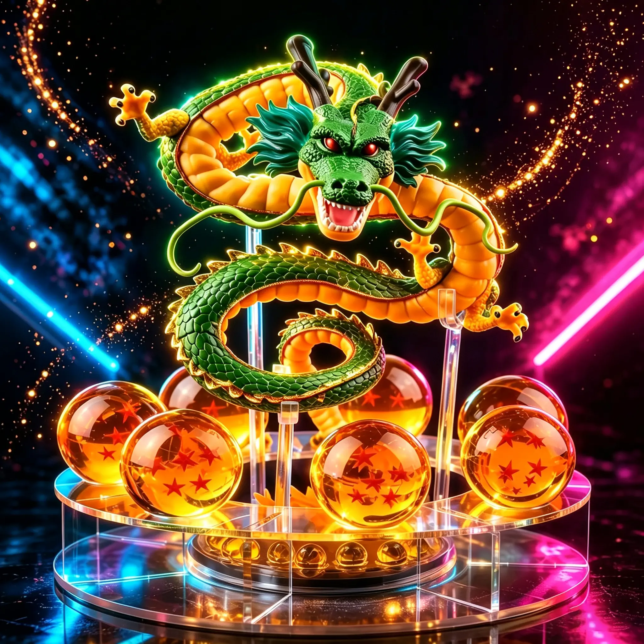 DLDA Anime-Style Dragon Collectible Figurine Set, Decorative Star Orb Kit with Display Base & Gift Box, Premium Desktop Room Decor, House Decor, Ideal Holiday Present for Hobby Collectors, Miniature Anime Figures