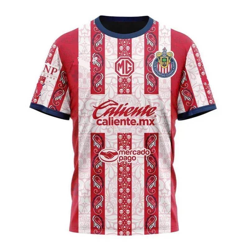 Men's LIGA MX Chivas Guadalajara 2024 Home Football Top, 3D All-Print Dia De Muertos Special Design