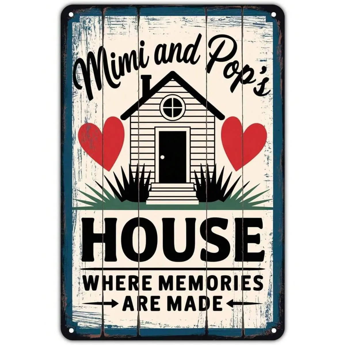 Mimi and Pop's House Tin Sign - Vintage Family Home Metal Sign, "Where Memories Are Made," 8x12 inch, Wall Art Decor for Garage, Bar, Pub, Kitchen, Garden, Farmhouse
