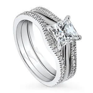 BERRICLE Sterling Silver Solitaire Wishbone Engagement Rings Statement Stackable Band for Women, 1.2 Carat Princess Cut Cubic Zirconia CZ Ring Set