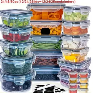 Premium food storage container set, 24/48/50 pieces - High quality, BPA-free, leak-proof design, easy-lock lids, stackable, microwave safe.