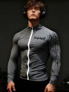 Men's Fitness Top, Casual Running Quick-Dry Breathable Tight Fit Short Sleeve Sports Print Sleeves T-Shirt, Gym Training, Night Run, Daily Wear, Comfortable, Breathable Activewear, Sportswear Top