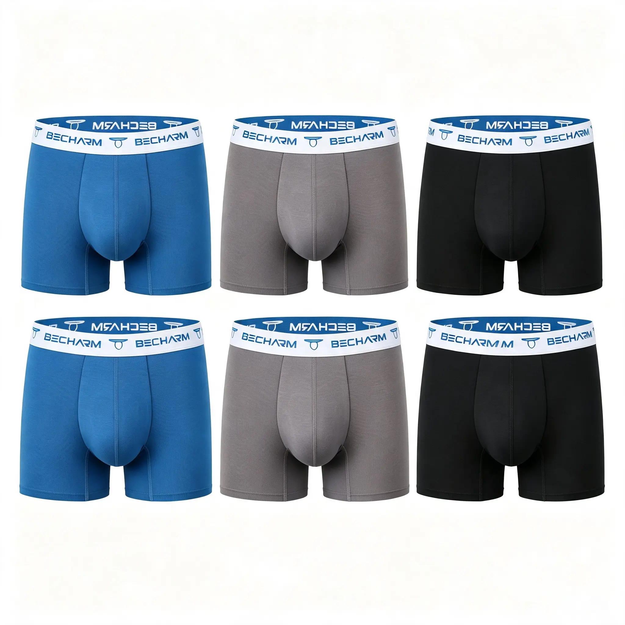 Becharm Men's Plain Boxers 6-Pcs Solid Color - Soft Bamboo Fabric, Breathable, Sweat-Wicking Comfortable Male Clothing for Summer Briefs Fashion
