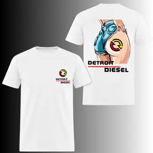 Detroit Diesel Denim Shorts Booty T-Shirt, 2 Sides, Trucker Mechanic Humor Graphic Tee