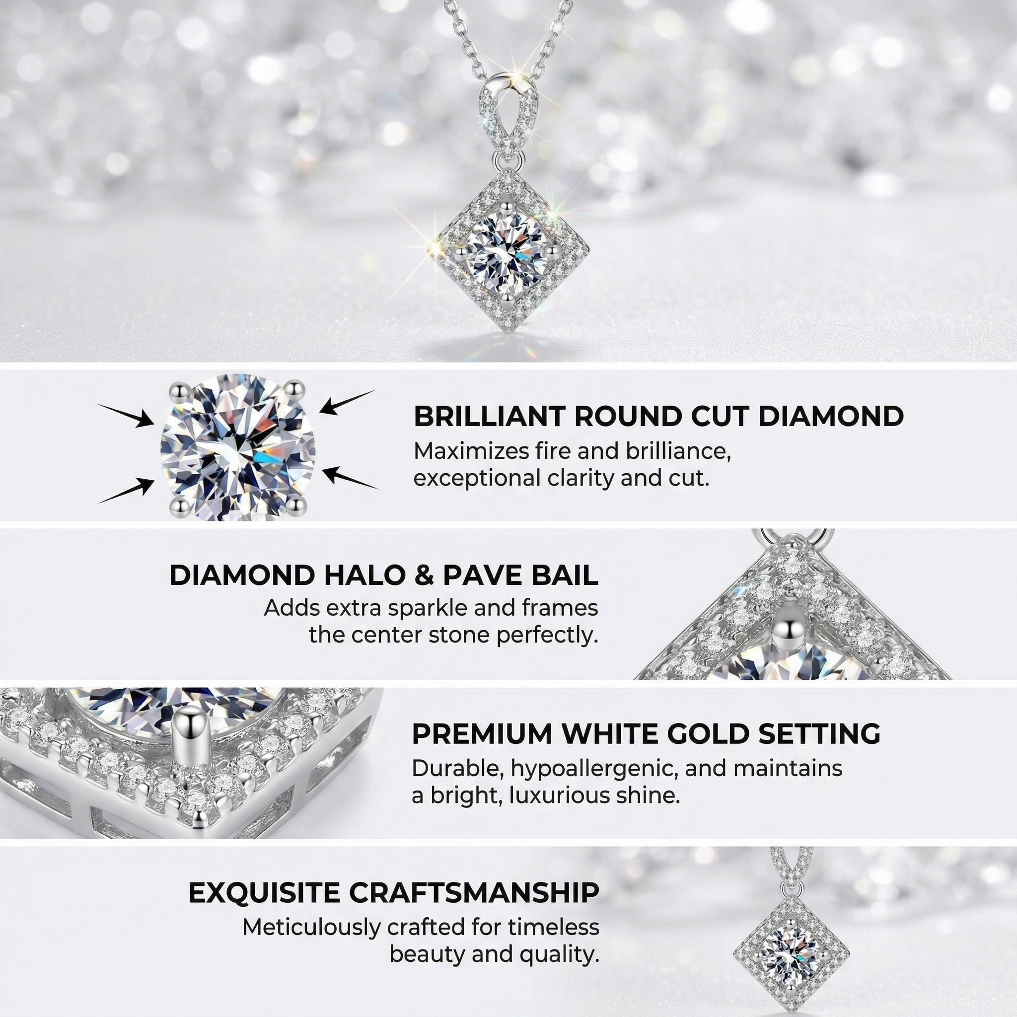 Luxury Moissanite Pendant Necklace in 925 Sterling Silver – Elegant, Timeless, High Brilliance Jewelry for Women”